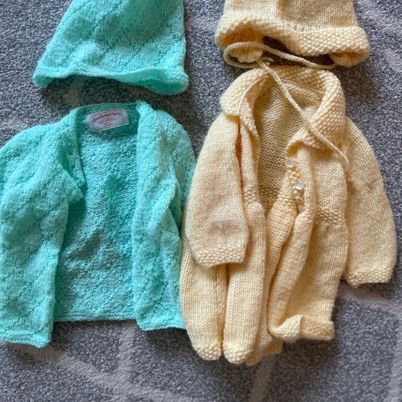 Handmade Kids Cardigan and Hat Set - Yellow and Green - Picture 1 of 1